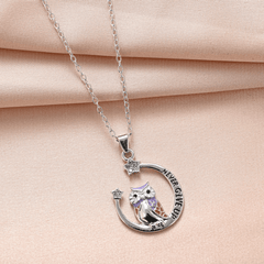 Girl's Moon Owl Necklace with Rhinestone Star Alloy Pendant