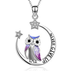 Girl's Moon Owl Necklace with Rhinestone Star Alloy Pendant