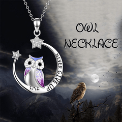 Girl's Moon Owl Necklace with Rhinestone Star Alloy Pendant