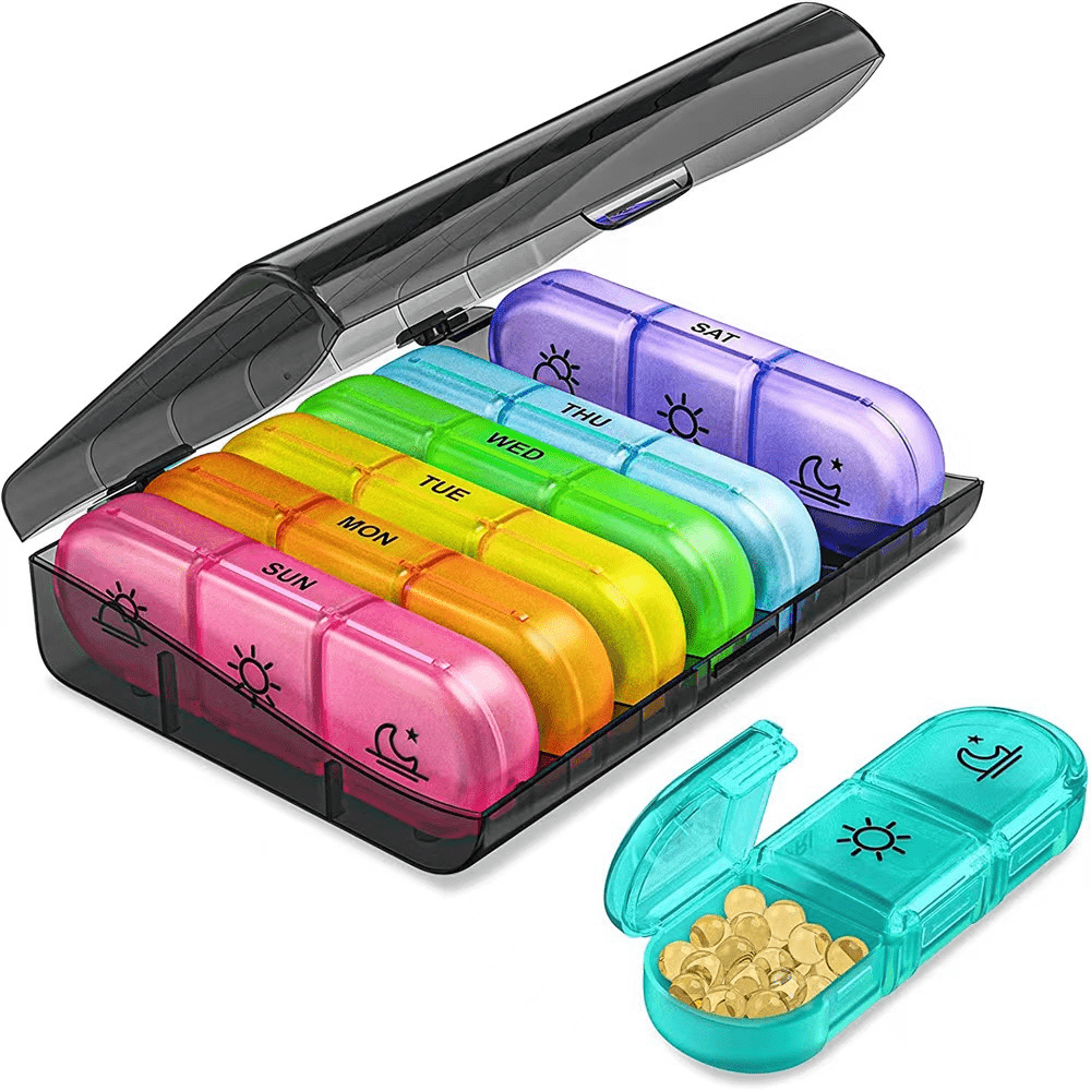 Portable 7-Day Pill Organizer with Light-Proof Containers