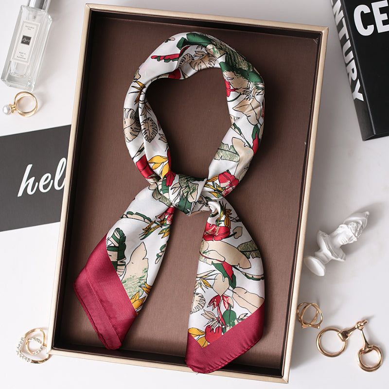 Flower Print Neckerchief Classic Shawl Silk Square Scarf Vintage Head Wrap