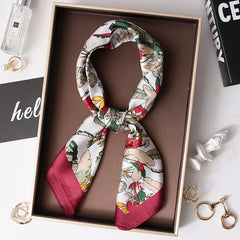 Flower Print Neckerchief Classic Shawl Silk Square Scarf Vintage Head Wrap