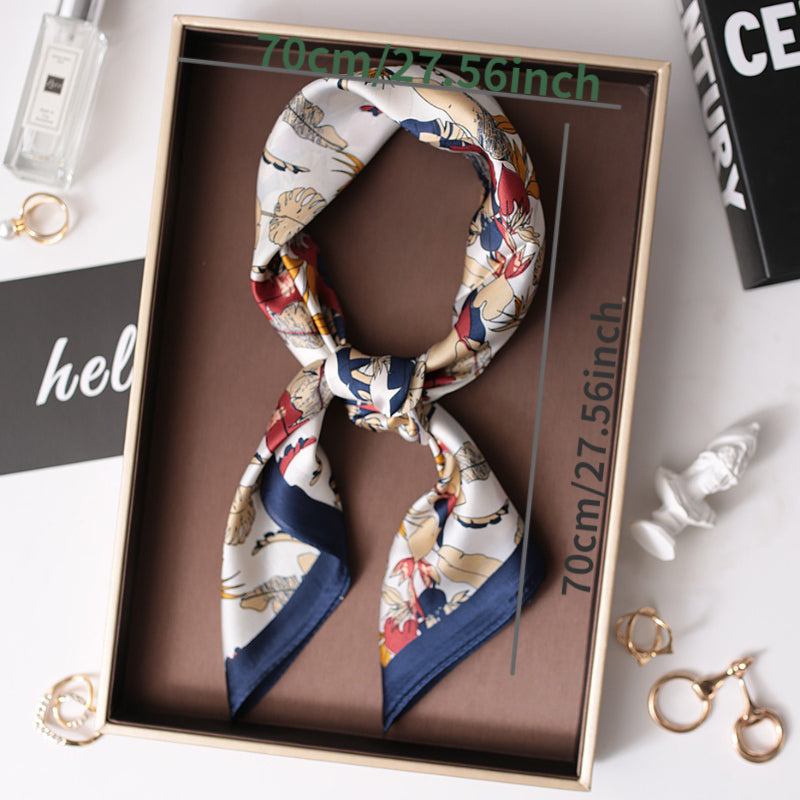 Flower Print Neckerchief Classic Shawl Silk Square Scarf Vintage Head Wrap