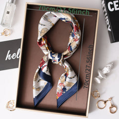 Flower Print Neckerchief Classic Shawl Silk Square Scarf Vintage Head Wrap