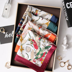 Flower Print Neckerchief Classic Shawl Silk Square Scarf Vintage Head Wrap