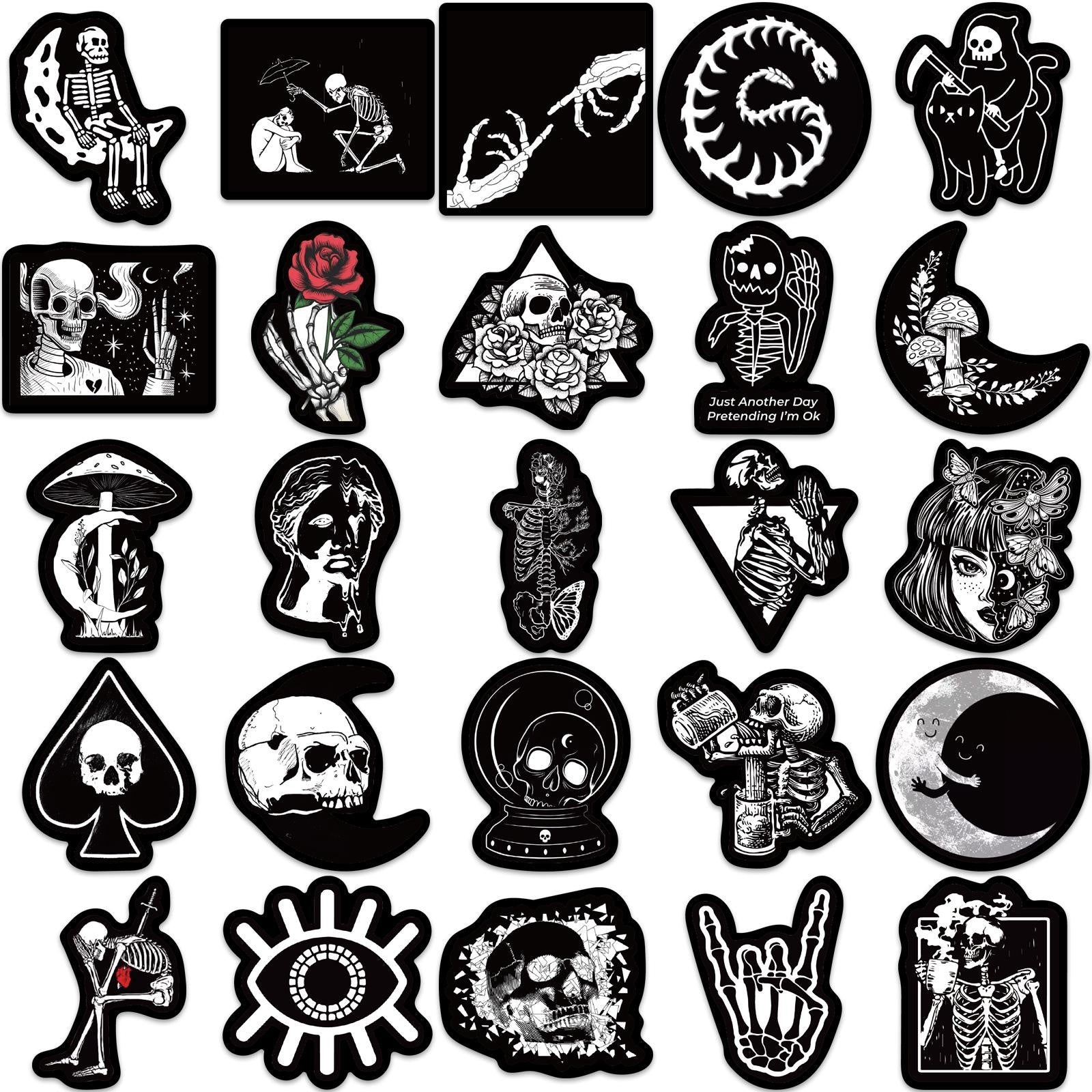 30pcs Dark Gothic Punk Skull Stickers for Laptops Phones Helmets