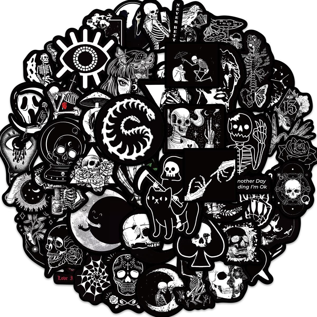 30pcs Dark Gothic Punk Skull Stickers for Laptops Phones Helmets