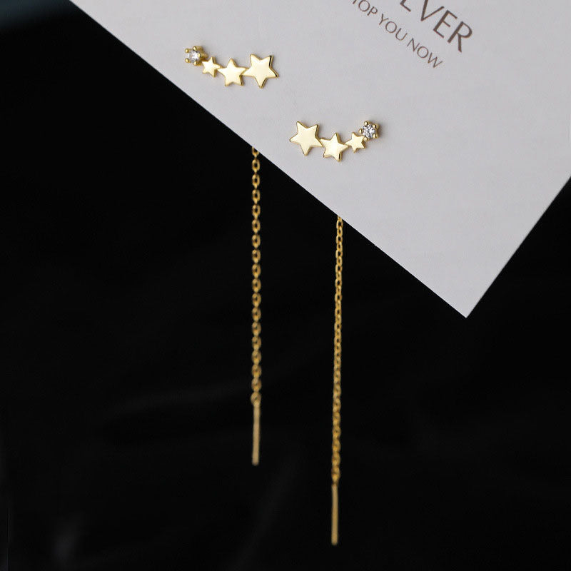 Long Wire Tassel Thread Chain Climb Heart Beads Pendants Drop Earrings