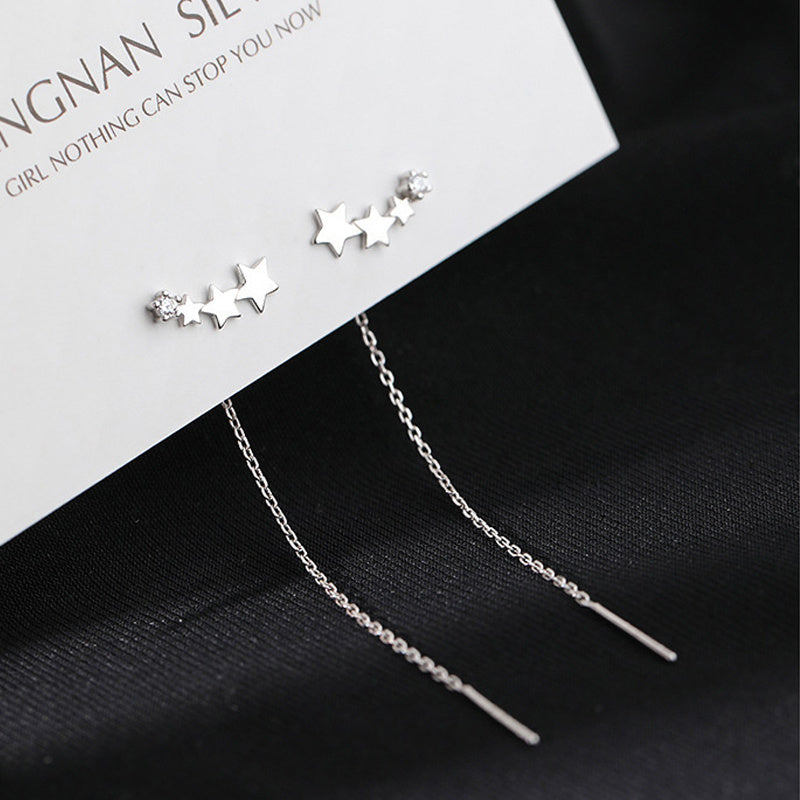 Long Wire Tassel Thread Chain Climb Heart Beads Pendants Drop Earrings