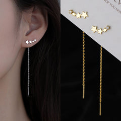 Long Wire Tassel Thread Chain Climb Heart Beads Pendants Drop Earrings
