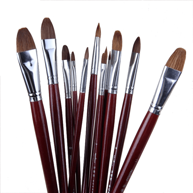 6pcs Weasel Hair Painting Brush Set Long Birch Rod Acrylic Drawing Art Supplies