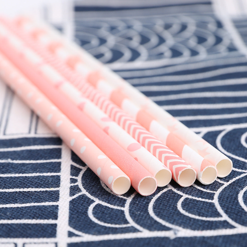 50pcs Pink Paper Straws Disposable Drinking Straws for Party Events