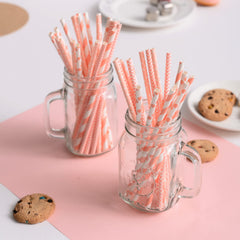 50pcs Pink Paper Straws Disposable Drinking Straws for Party Events