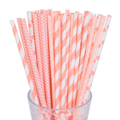 50pcs Pink Paper Straws Disposable Drinking Straws for Party Events