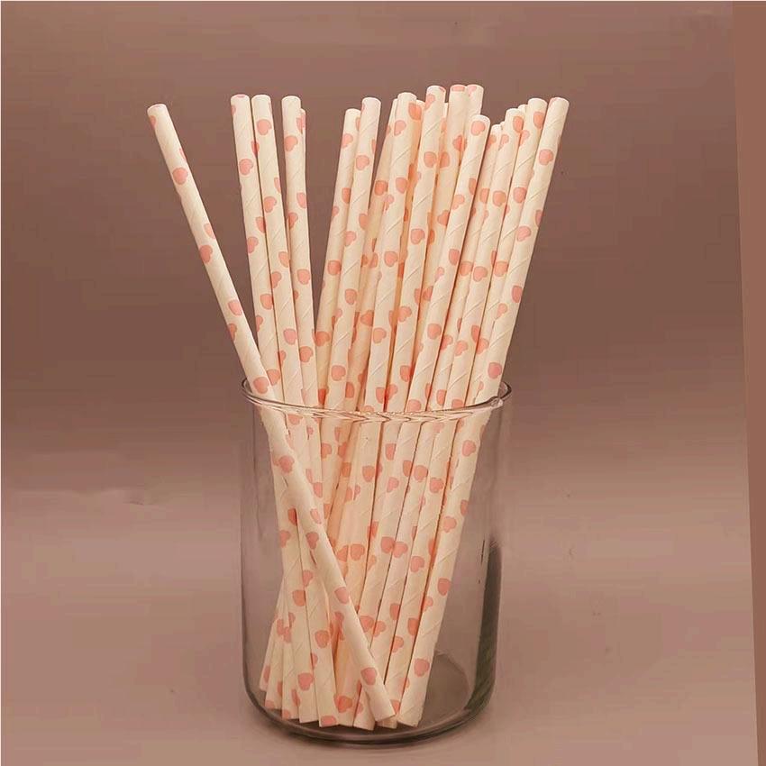 50pcs Pink Paper Straws Disposable Drinking Straws for Party Events