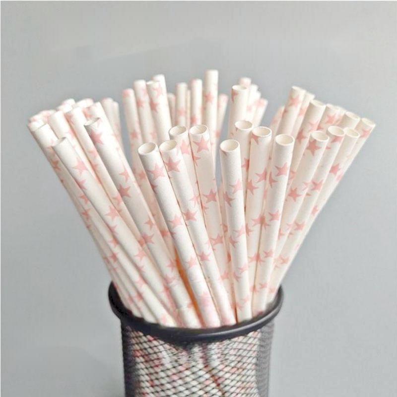 50pcs Pink Paper Straws Disposable Drinking Straws for Party Events