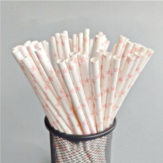 50pcs Pink Paper Straws Disposable Drinking Straws for Party Events