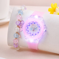 LED Cat Watch for Kids Crystal Beaded Bracelet Girls