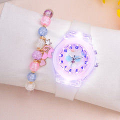 LED Cat Watch for Kids Crystal Beaded Bracelet Girls