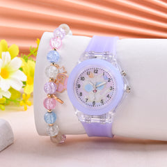 LED Cat Watch for Kids Crystal Beaded Bracelet Girls