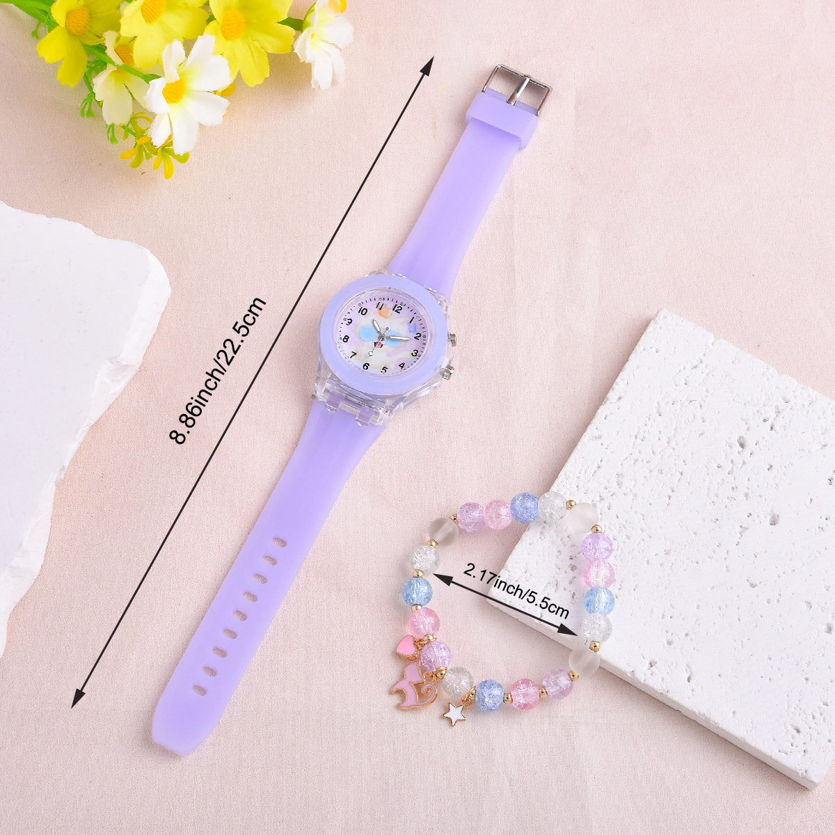 LED Cat Watch for Kids Crystal Beaded Bracelet Girls