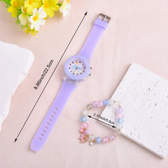 LED Cat Watch for Kids Crystal Beaded Bracelet Girls