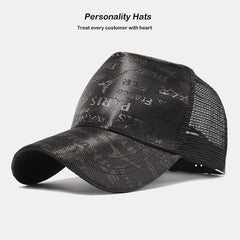 Mesh Letter Iron Tower Print Baseball Cap