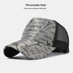 Mesh Letter Iron Tower Print Baseball Cap