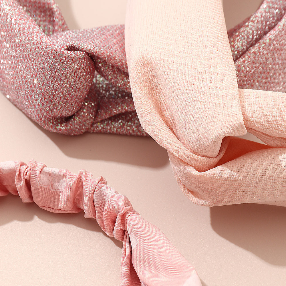 3pcs Pink Bow Headwear Sequin Solid Cross Shape Headband