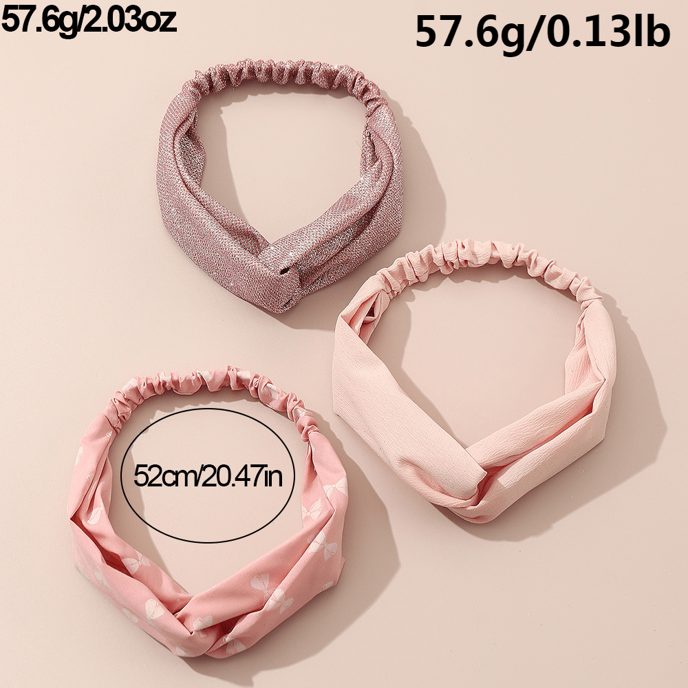 3pcs Pink Bow Headwear Sequin Solid Cross Shape Headband