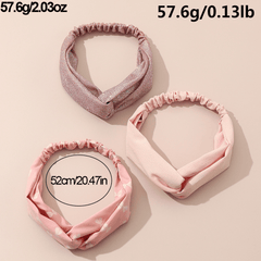 3pcs Pink Bow Headwear Sequin Solid Cross Shape Headband