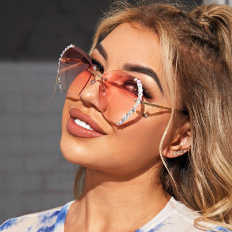 Rimless Rhinestone Gradient Sunglasses UV400