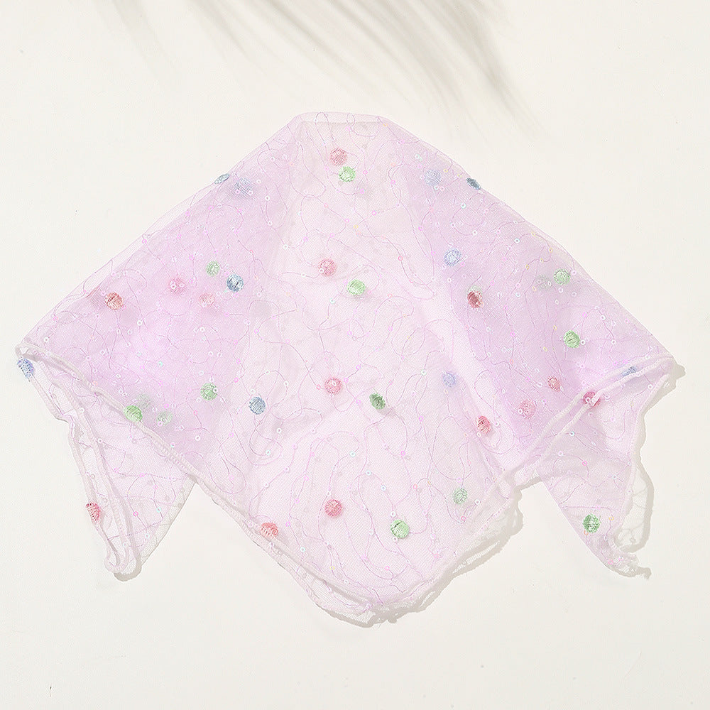 Purple Mesh Lace Bandana Square Scarf Women Hair Accessories