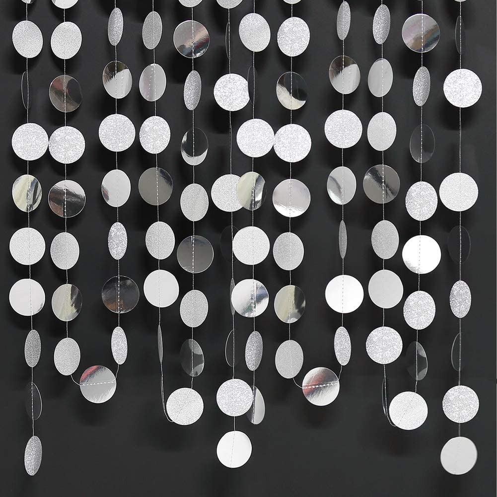 Glitter Silvery Circle Dots Garland Hanging String Banner for Events
