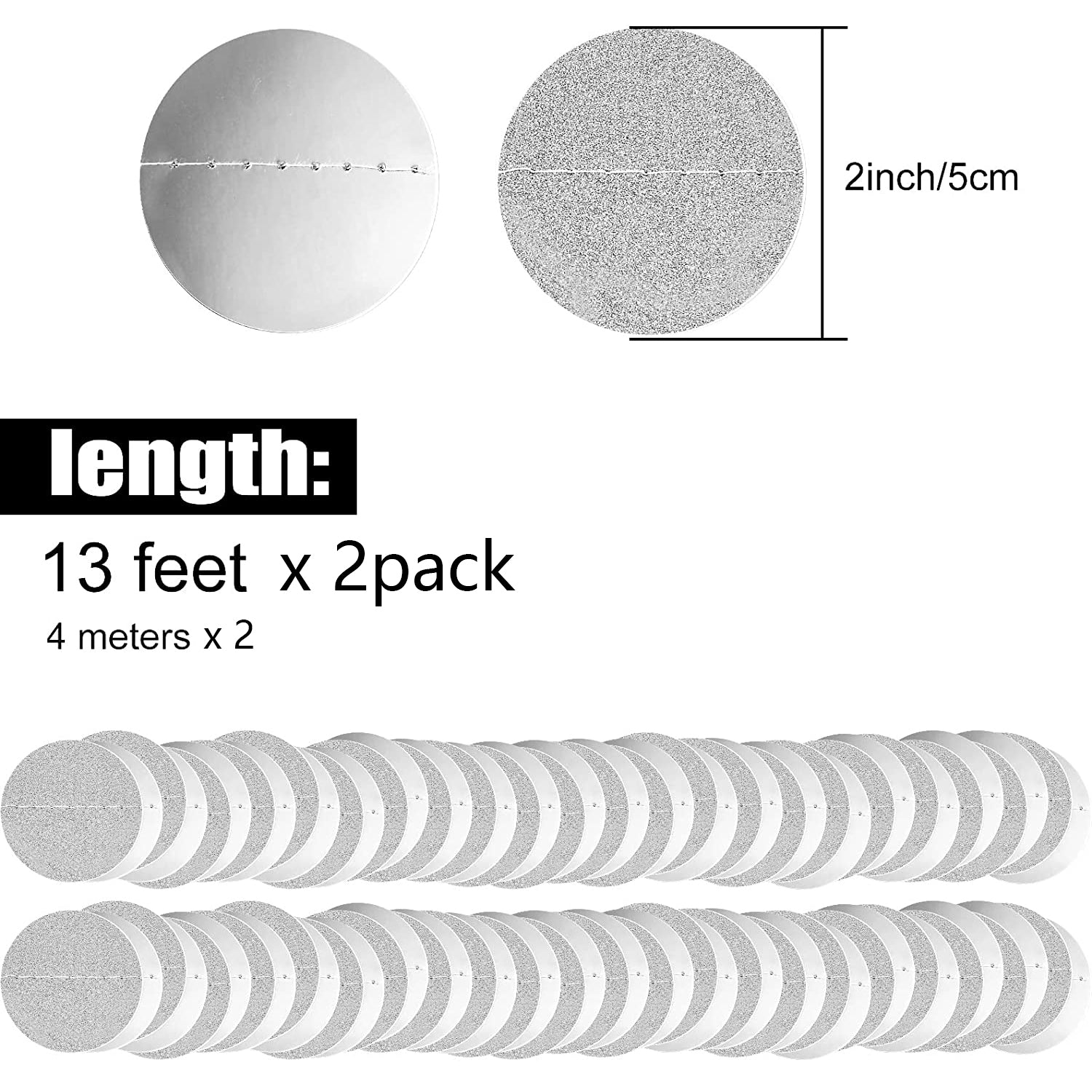 Glitter Silvery Circle Dots Garland Hanging String Banner for Events
