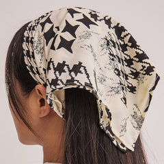 Vintage Houndstooth Print Bandana Square Scarf Satin Neckerchief