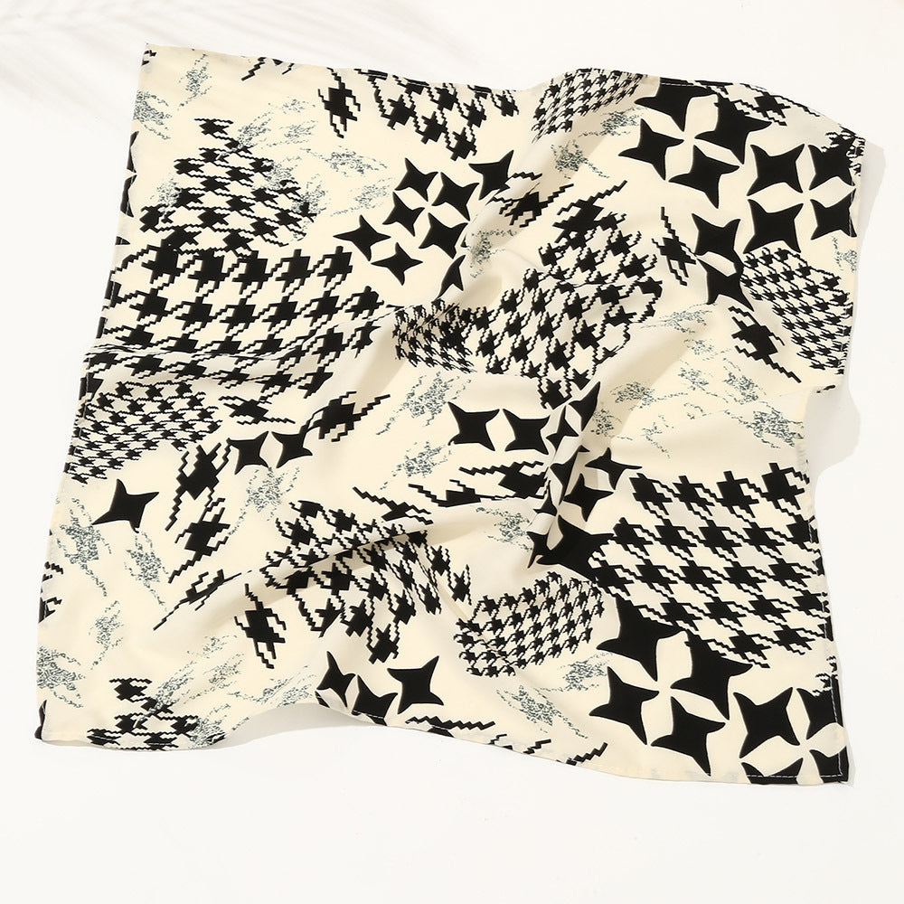 Vintage Houndstooth Print Bandana Square Scarf Satin Neckerchief