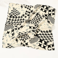 Vintage Houndstooth Print Bandana Square Scarf Satin Neckerchief