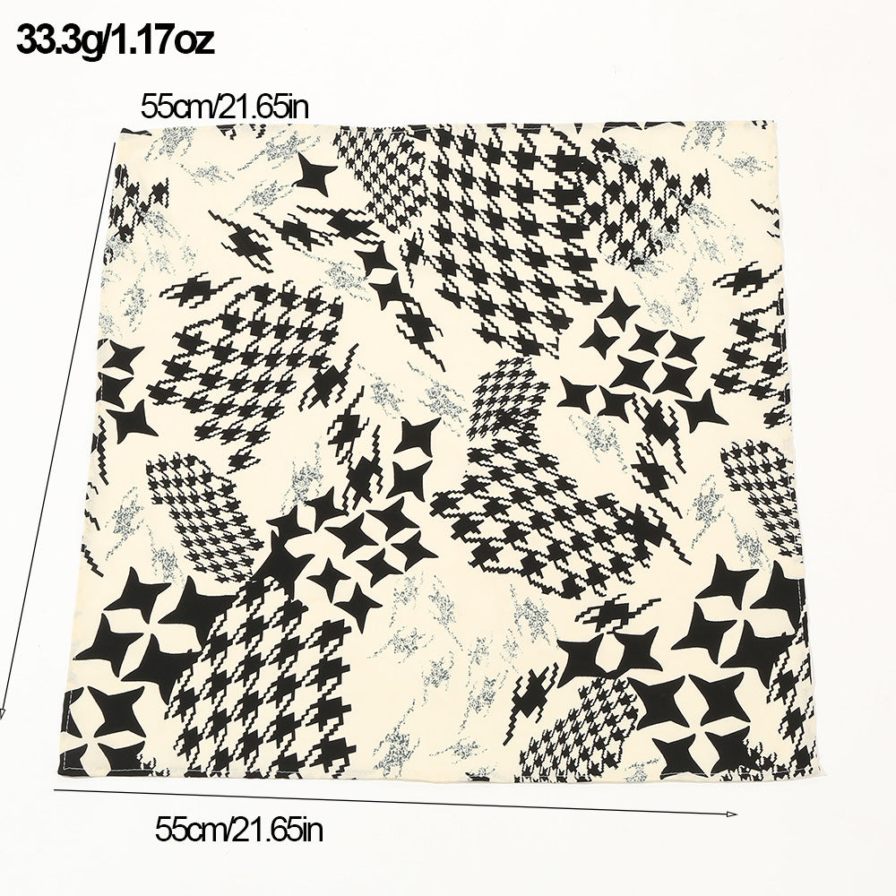 Vintage Houndstooth Print Bandana Square Scarf Satin Neckerchief