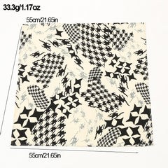 Vintage Houndstooth Print Bandana Square Scarf Satin Neckerchief
