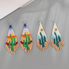 Mexican Cactus Tassel Drop Earrings Bohemian Ethnic Style Long Earrings