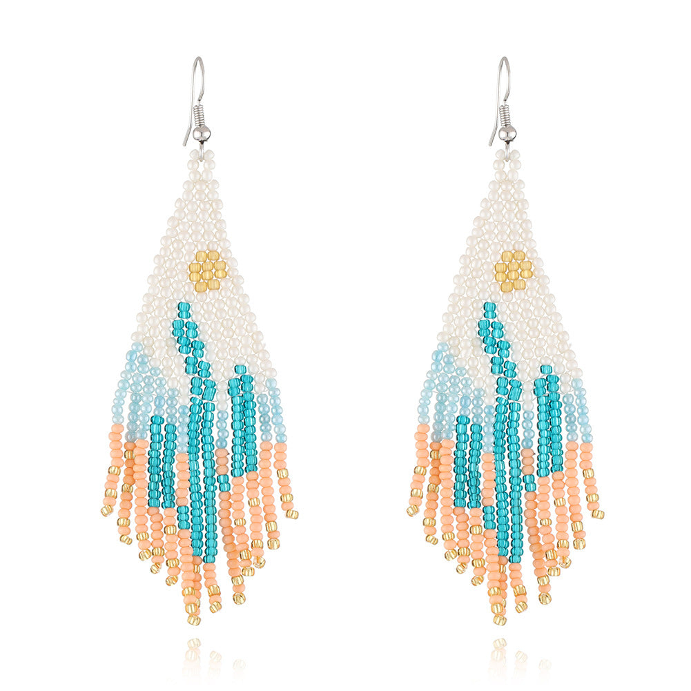 Mexican Cactus Tassel Drop Earrings Bohemian Ethnic Style Long Earrings