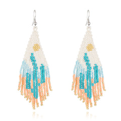 Mexican Cactus Tassel Drop Earrings Bohemian Ethnic Style Long Earrings