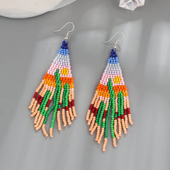 Mexican Cactus Tassel Drop Earrings Bohemian Ethnic Style Long Earrings