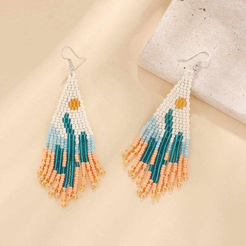 Mexican Cactus Tassel Drop Earrings Bohemian Ethnic Style Long Earrings
