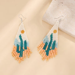 Mexican Cactus Tassel Drop Earrings Bohemian Ethnic Style Long Earrings
