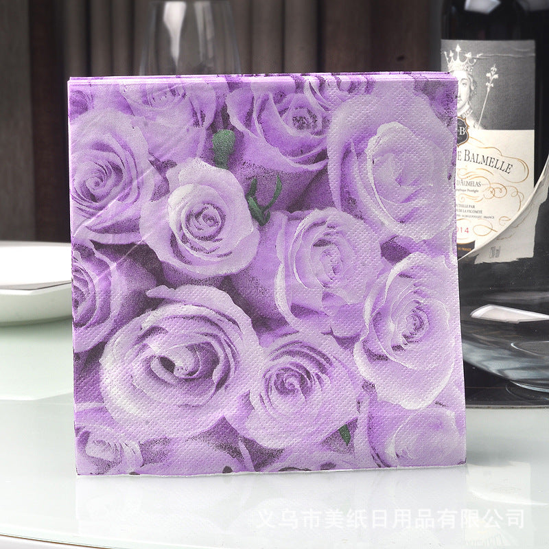 20pcs Purple Rose Printed Napkin Placemat for Events