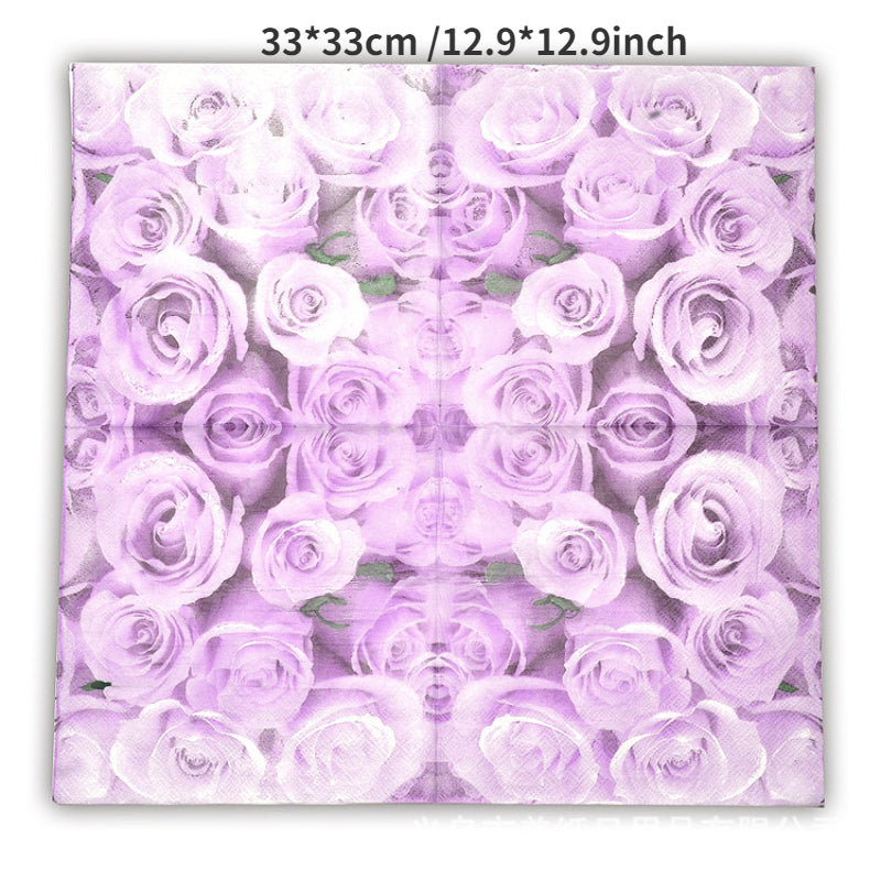 20pcs Purple Rose Printed Napkin Placemat for Events