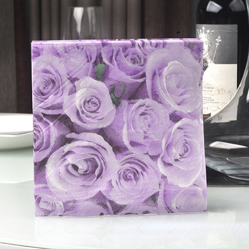 20pcs Purple Rose Printed Napkin Placemat for Events