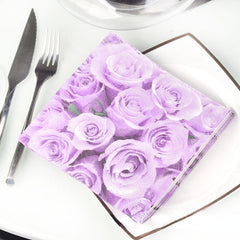 20pcs Purple Rose Printed Napkin Placemat for Events